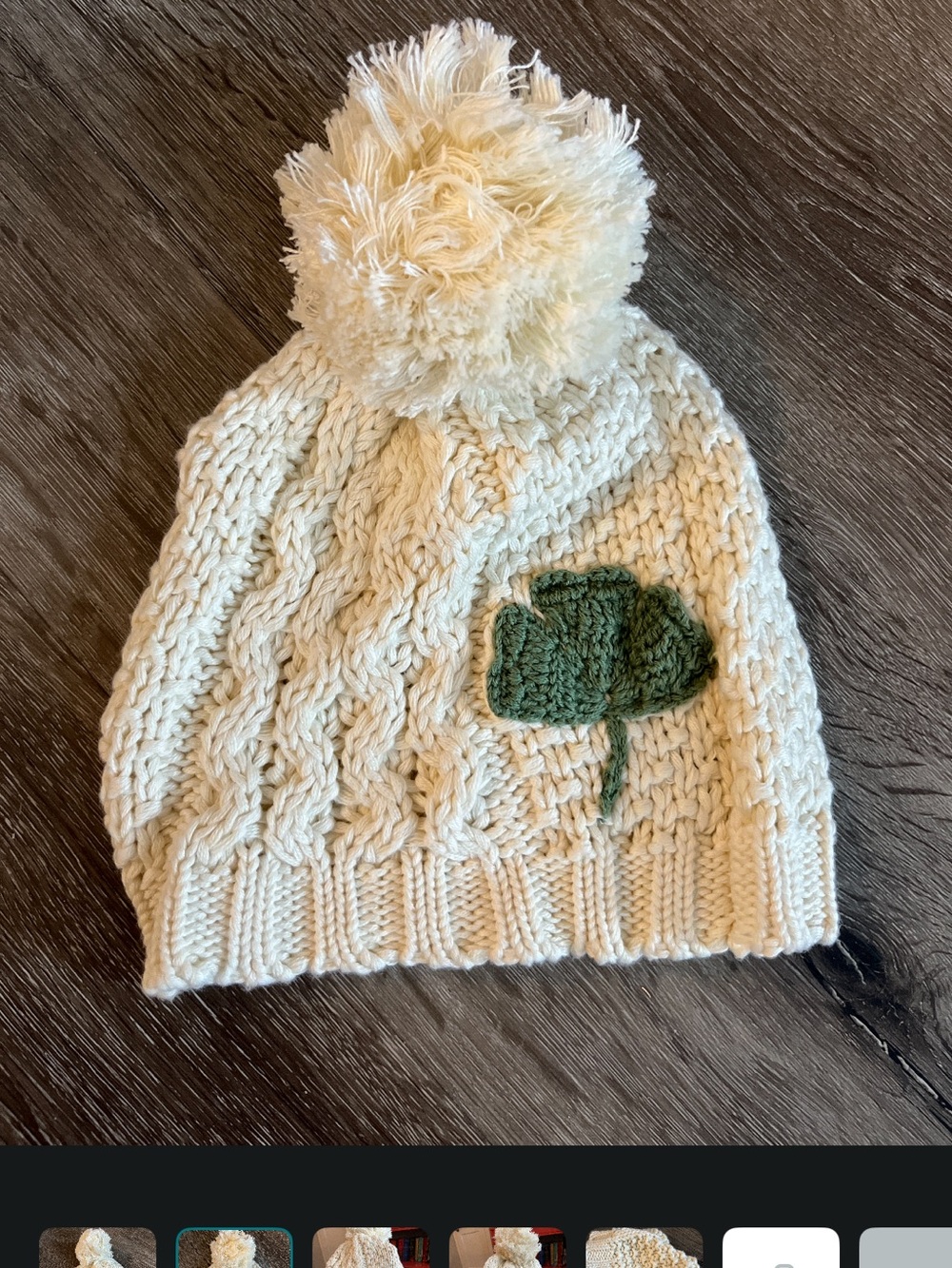 patrick Francis Ireland š®šŖ Cream Knit Pom Beanie with Shamrock